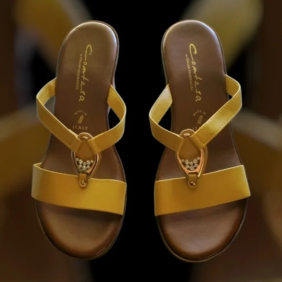 Yellow Wedge Sandals by Italian Shoemakers - Picture 3 of 3